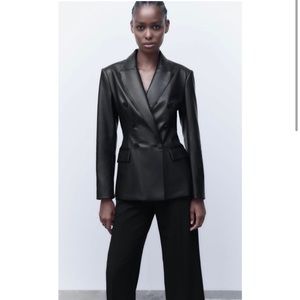 Zara vegan black leather fitted jacket blazer
